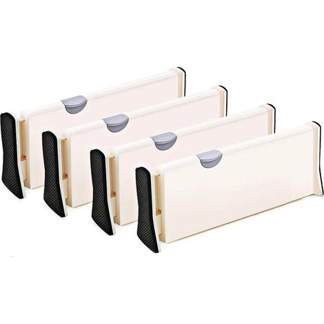 4 séparateurs de tiroir réglables, en plastique durable, antidérapants avec revêtement feutre, pour commode chambre cuisine bureau (1/5)