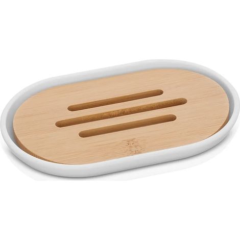 Porta sapone da appoggio bianco in abs e bambù Surf (1/4)