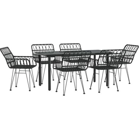 Juego de comedor muebles de jardín muebles de exterior 7 piezas resina tejida negra 020014377 (1/5)