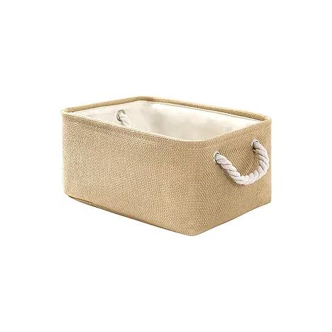 Panier Décoratif Rectangulaire Boîte de Rangement en Tissu avec Poignées pour Vêtements (Beige, Taille M - Lot de 1, 35x25x17 cm) (1/5)
