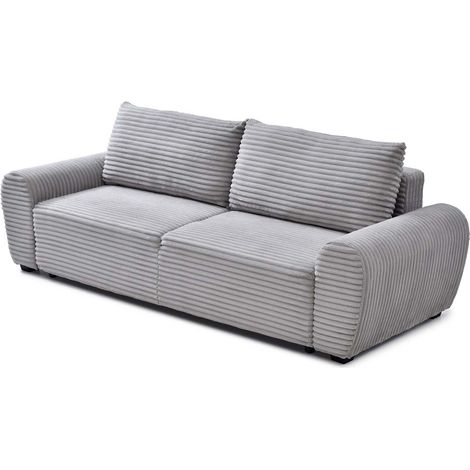 Freya 3 Seater Pull Out Jumbo Cord Sofa Bed (Light Grey) (1/5)
