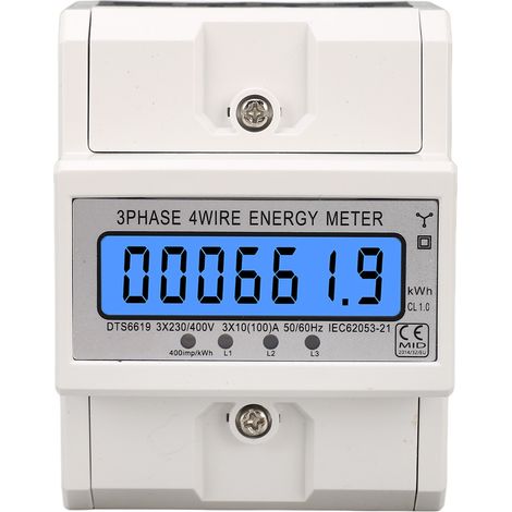 Compteur électrique triphasé 4 fils LCD rétroéclairé 10-100A 230V 400V AC moniteur d'énergie (1/5)