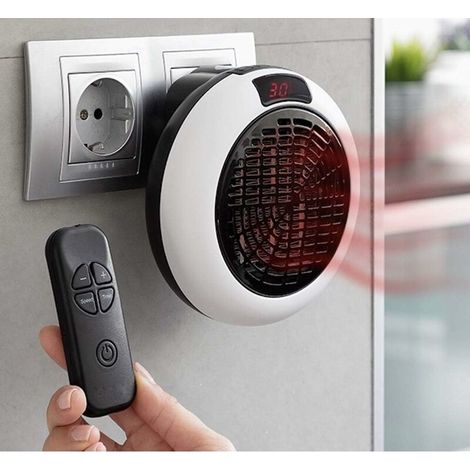 Radiateur Electrique Chauffage d’appoint électrique Céramique sur Prise Murale LED - Télécommande - Thermostat réglable - Minuterie - 600 Watts – Blanc (1/5)