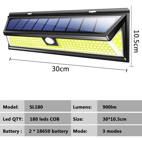 (SL180) Lampe solaire d'extérieur avec télécommande, détecteur de mouvement, éclairage public LED, batterie intégrée, étanche IP67 (1/5)