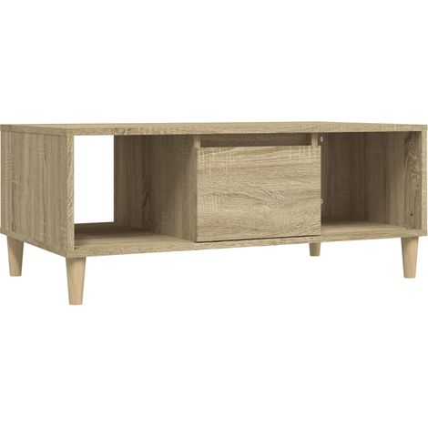 Mesa de centro con 2 compartimentos abiertos y cajón diseño moderno 90 x 50 x 36,5 cm madera de ingeniería color roble DEC039047