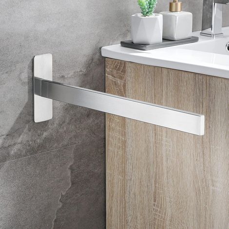 Porte-serviette sans alésage porte-serviette en acier inoxydable 304 porte-serviette salle de bain autocollant porte-serviette de bain bras unique en argent brossé 38 cm (1/5)