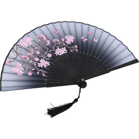Éventail pliant gris pour mariage, fête, décoration bureau ou danse, cadeau élégant (1/5)