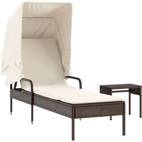 Maison Exclusive - Tumbona con capota y mesa ratán sintético marr