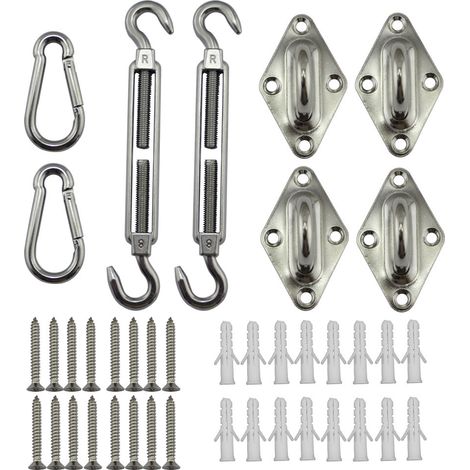 Shade Sail Fixing Kit, Stainless Steel Shade Sail Hardware Fixing Accessories Kit for Square Rectangle and Triangular Awnings (40 pcs) (1/5)