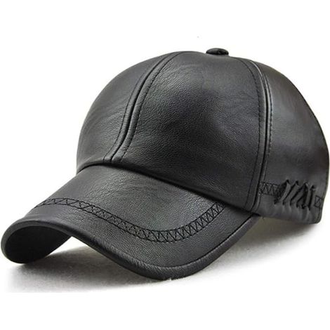 Casquette de baseball en cuir unisexe, chapeau de baseball classique en PU structuré réglable pour hommes, hiver pour père âgé (noir)