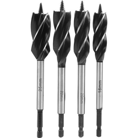 4 tiges à bois 18-25mm, mèche à quatre lames, foret à aléser pour perçage, queue hexagonale, lot de 4 pièces. (1/5)