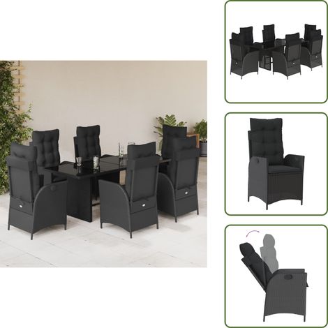 Chaise de jardin inclinable - vidaXL Ensemble à manger de jardin coussins 7pcs Noir Résine tressée - Coussins de siège (1/5)