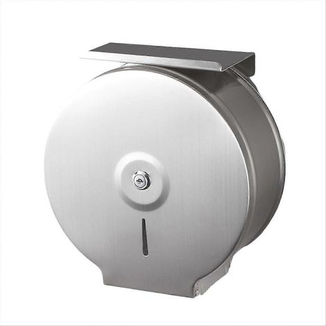 Distributeur de papier toilette commercial grand format avec étagère, support mural en acier inoxydable argenté pour rouleaux de 23 cm (9 pouces). (1/5)