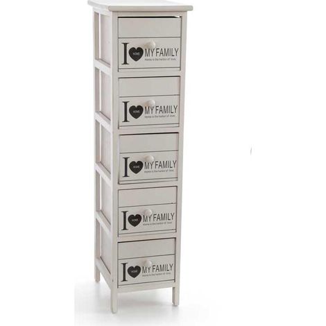CASSETTIERA IN LEGNO DECORATA CON 5 CASSETTI COLORE BIANCO 26 X 32 X 98 CM (1/2)