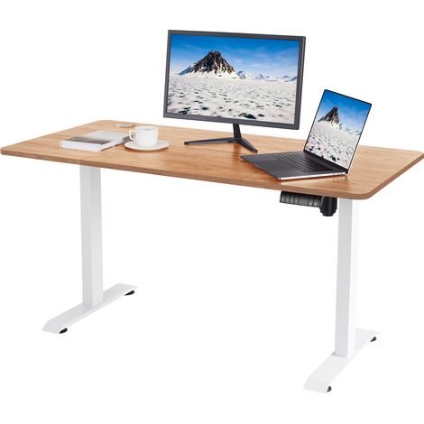 Devoko Bureau Assis Debout Électrique Réglable en Hauteur 140x70x(72-116) cm, Panneau avec 4 Claviers à Mémoire Automatique, Cadre en Acier, Équipé du Système Anti-Collision, Beige