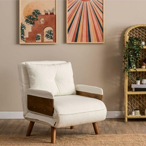 Fauteuil convertible blanc bouclette 1 place couchage 190 cm LOJA (1/5)