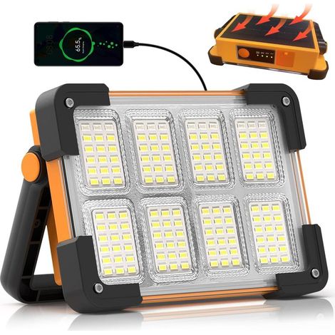 Projecteur LED Rechargeable,Projecteur LED Chantier Portable Solaire & Batterie Rechargeable,4 Modes 6000mAh Lampe de Travail Pour Camping, Chantier, Garage, Atelier [Classe énergétique E] (1/5)