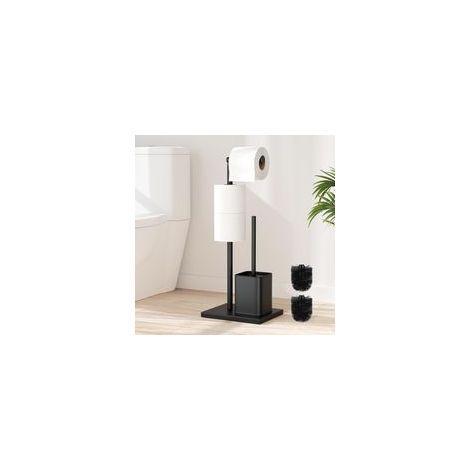 (Noir Mat) Porte Papier Toilette avec Brosse WC Porte Rouleau Debout en Acier Inoxydable, Dérouleur Papier Aucun Perçage Requis