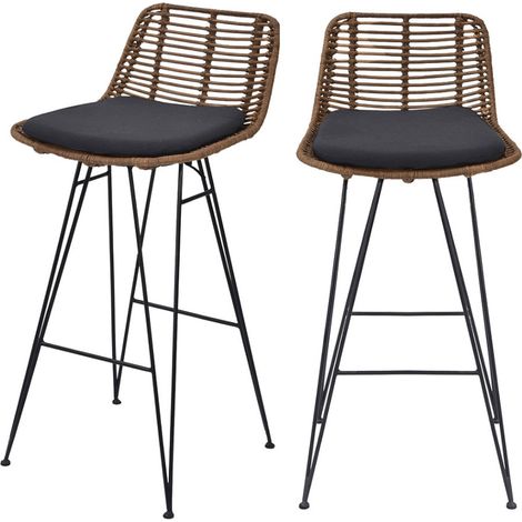 Lot de 2 chaises de bar design en rotin H67cm - Bois foncé - Capurgana