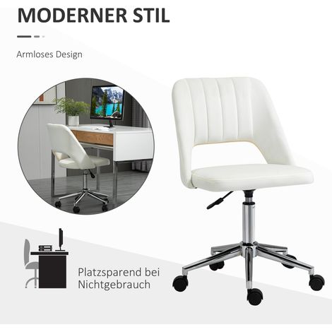 Fauteuil de bureau réglable en hauteur avec roulettes, rotation 360°, coquille Saint-Jacques, mousse, 49 x 60 x 79-91 cm, blanc crème (1/5)