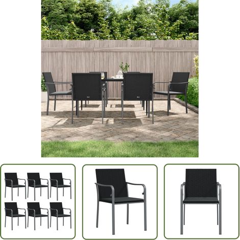 The Living Store Chaises de jardin avec coussins lot de 6 noir 56x59x84 cm rotin - Chaise De Jardin - Mobilier De Jardin - Fauteuil Extérieur - Décoration Extérieure - Résine Tressée (1/6)