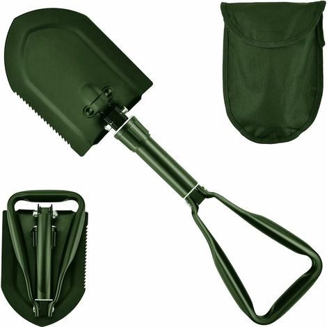 58 cm Klappspaten, extra stabiler, hochfester Multifunktionsspaten aus Kohlenstoffstahl mit Tragetasche (Grün, 1 Stück) (1/5)
