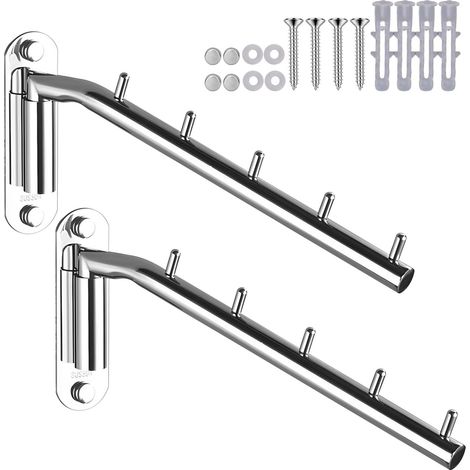 Lot de 2 pote-vêtements pliants en acie inoxydable avec bas oscillant pou suspende des vêtements, oganiseus de placad et angement peu encombant, cochets pou accoche au mu (1/5)