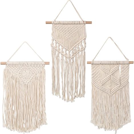 3 Pièces Petite Macramé Tenture Murale, Tissée Tapisserie Bohème Deco, Tapis Mural en Macramé Mini, Tenture Murale en Coton pour Décoration d'Intérieur, Maison, Chambre, Café (1/5)