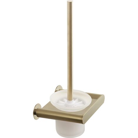 Escobillero de Pared con Vaso de Cristal para Baño InoxOro Cepillado (1/2)