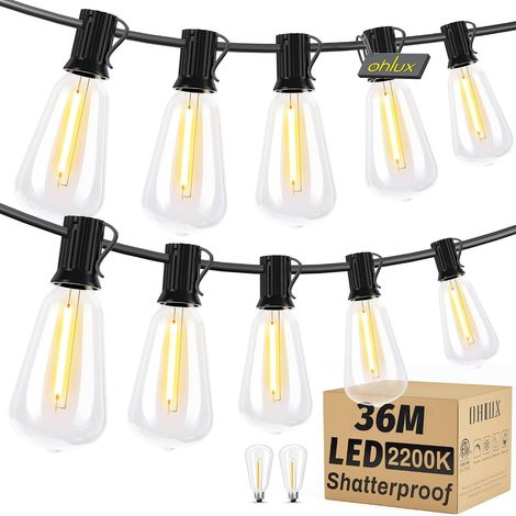 Guirlande extérieure 9m Noël, 17 LED ST38 2200K Blanc Chaud, IP65 Etanche, Extensible, Classe Énergétique F, UKCA/CE, pour Jardin Terrasse Pavillon (1/5)