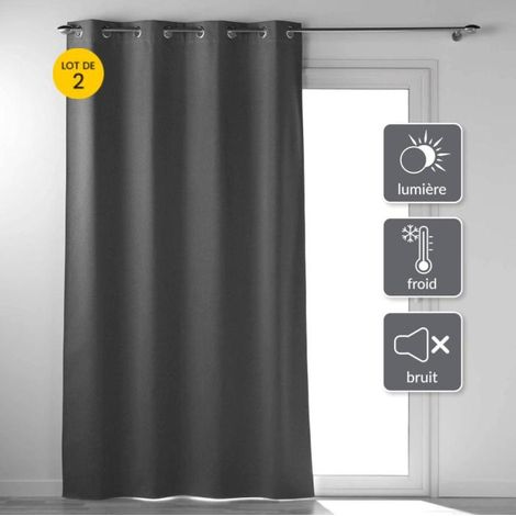 Lot de 2 Rideaux a oeillets 135 x 260 cm 100% occultant thermique uni occultissime Anthracite (1/5)