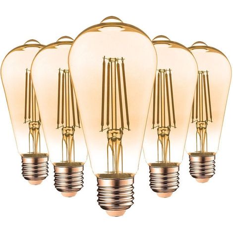 Arum Lighting – Lot de 5 ampoules LED E27 7W ST64 2200K – Verre ambré – Lumière chaude 2200K – 730 lumens – Angle 360°