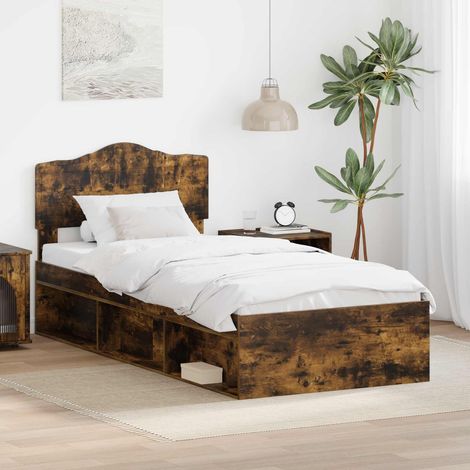 vidaXL Bettrahmen Geräucherte Eiche 90 x 190 cm Massives Kiefernholz (1/5)