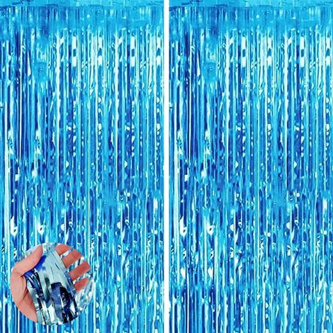 2 Rideau métallique,Franges aluminium bleu,Décoration porte fenêtre,Fond photo fête,Mariage anniversaire