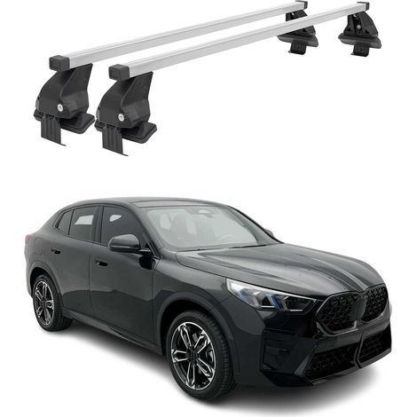 OMAC Dachträger Querträger Stahl für BMW iX2 U10 2024-2026 – Abschließbar – City-Crash-getestet – DIN 75302:2019 – ISO/PAS 11154:2006 – Max. 50 kg Silber (1/5)