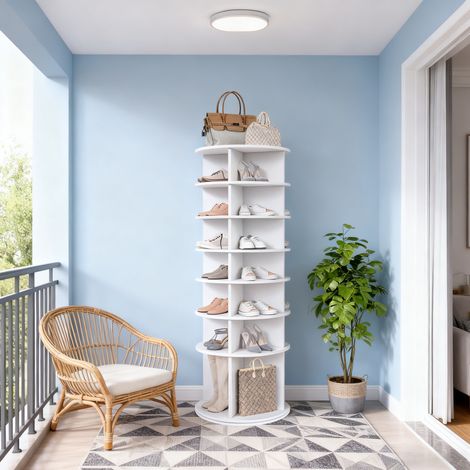 Étagère à chaussures rotative 60×60×184 cm – Étagère – 7 niveaux – 360° – 28 paires (1/5)