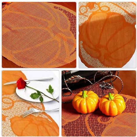 Chemin de table de Thanksgiving en dentelle citrouille, 1 ensemble orange (1/5)