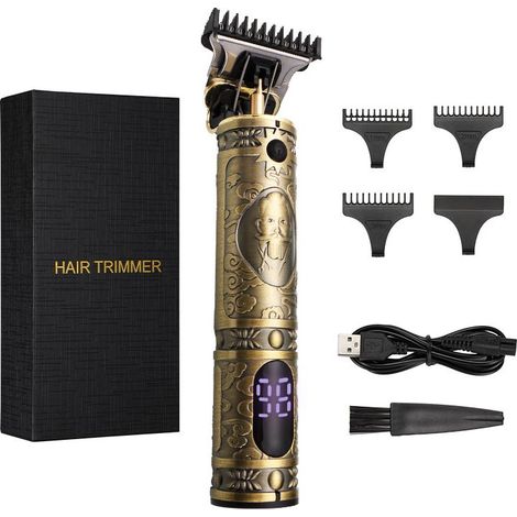 Tagliacapelli da uomo, rifinitore professionale per barba, lama a T impermeabile, display a LED, kit di rifinitura elettrica di precisione, rasoio senza fili per uomo - Regalo ideale per rifinire e mo (1/3)