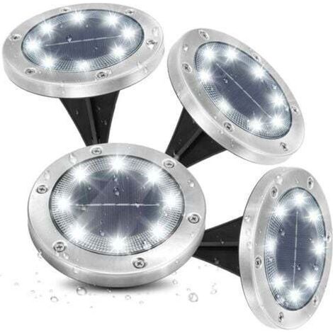 Lampe Solaire de Jardin 8 LED 6000K Blanc Froid Imperméable IP65 Spot Encastrable Extérieur Sol Jardin Lot de 4