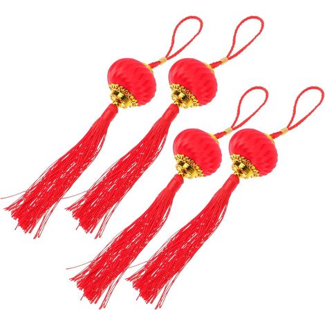 Lot de 4 Lanternes Chinoises Rouges en Plastique pour Décoration Suspendue Extérieure, Ambiance Festive pour Festival du Printemps et Nouvel an Chinois (1/5)