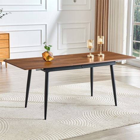 Table à manger rectangulaire industrielle 190,5 x 80 cm, plateau MDF imitation bois, pieds métal noir, pour 6-8 personnes (1/5)