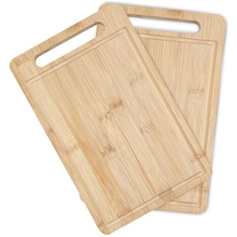 2 Pièces Planche à Découper en Bambou, Planche de Cuisine Rectangulaire, 30.5x19.5x1.2cm Épaisses Tranchoir Planchette de Cuisine avec Rainure à Jus, pour pain, viande, fruits
