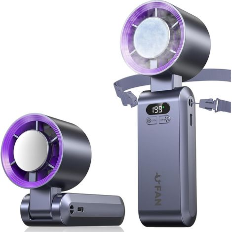 Tragbarer Mini-Ventilator, Handventilator mit LED-Anzeige, Kühlfunktion, 1–199 Geschwindigkeiten, 5000 mAh Akku, Turbo-Nackenventilator für Reisen, Outdoor, Camping, Zuhause (grau)