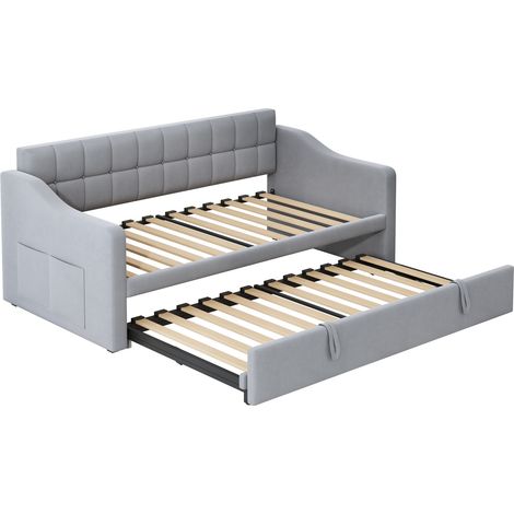 2-in-1 ausziehbares Schlafsofa aus hellgrauem Samt 90 x 190 cm mit USB-Anschlüssen (1/5)