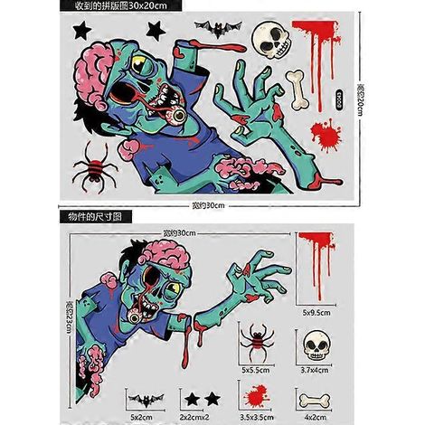 Autocollant de fenêtre d'Halloween - Décoration de vitrine - Fantôme/Zombie - Décoration statique pour fête d'Halloween