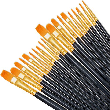 Pinceaux Peinture Acrylique, 20 pcs Nylon Pinceau Artiste Plume pour Acrylique, Aquarelle, Huile et Gouache (1/5)