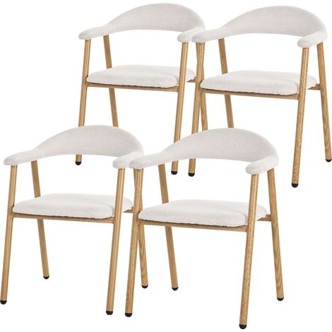 ML-Design Set di 4 Sedie da Pranzo con Braccioli, Sedie da Cucina Beige, Poltroncine Imbottite con Schienale, Gambe in Acciaio con Effetto Legno, Stile Moderno, Poltrone Ergonomiche per Soggiorno