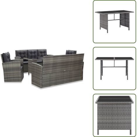 5-tlg. Garten-Essgruppe mit Auflagen Poly Rattan Grau - Gartengruppe - Gartenmöbelset - Rattan Gartenmöbel - Outdoor Möbel - Loungegruppe (1/5)