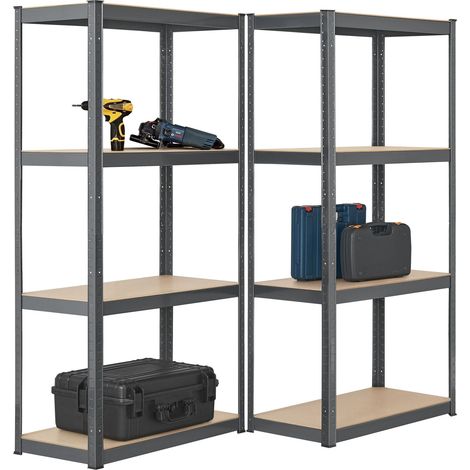 Set di 2 scaffali Easy Storage 160 x 80 x 40 cm Grigio 2 scaffali in metallo per impieghi gravosi con 8 ripiani Scaffale per impieghi gravosi (1/3)