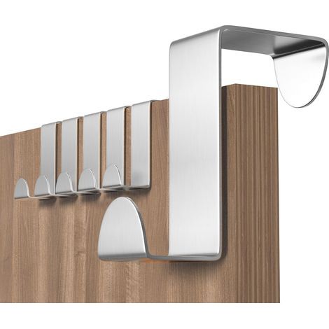Silbernes 6-teiliges Türhaken-Set, Garderobenständer aus Edelstahl für Standardtüren, Schubladen, Schränke, Kleiderschränke, für Küche, Bad, Schlafzimmer (1/5)